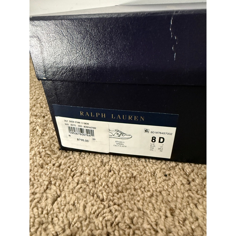 Ralph Lauren Purple Label Ethan II Green Calfskin Suede Sneakers Men 8D UK Italy - Picture 3 of 14